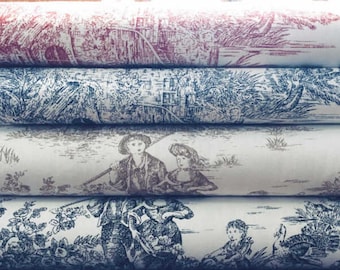 Enduit Anti Tache Toile de Jouy Tissu plein de couleurs | 100% Coton | Hauteur 180 cm | Vendu au mètre linéaire