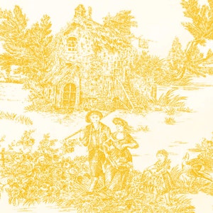 Coated Toile de Jouy Pattern Fabric Many Colors Product Made in Italy 100% Pure Cotton 180 cm 71 inches Wide Yellow