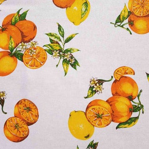 Orange and Lemon Pattern Fabric | Product Made in Italy | 100% Pure Cotton | 180 cm (71 inches) Wide