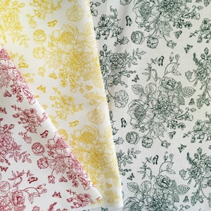 Toile de Jouy Flowers and Butterflies Pattern Fabric | 100% Pure Cotton | 180 cm (71 inches) Wide | Natural Background