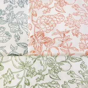 Toile de Jouy The World of Fruit Pattern Fabric - 3 Color Variations  | 100% Pure Cotton | 180 cm (71 inches) Wide