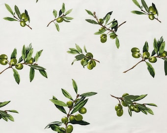 Tessuto per Tovaglie-Tende-Arredamento : Motivo Olive | Prodotto Made in Italy | 100% Puro Cotone | Altezza 180 cm