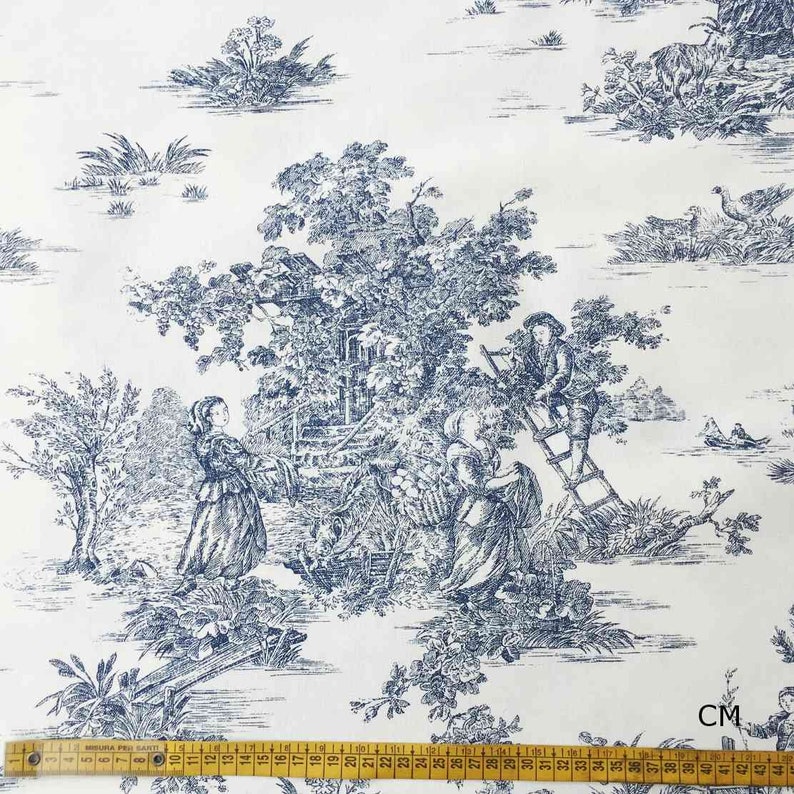 Coated Toile de Jouy Pattern Fabric Many Colors Product Made in Italy 100% Pure Cotton 180 cm 71 inches Wide zdjęcie 3