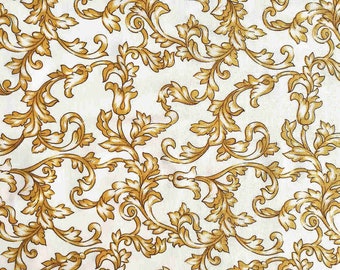 Ramage Gold Variant Pattern Fabric | Product Made in Italy | 100% Pure Cotton | 180 cm (71 inches) Wide
