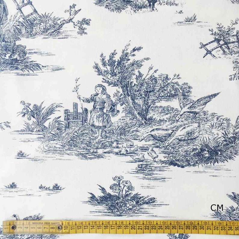 Enduit Anti Tache Toile de Jouy Tissu plein de couleurs 100% Coton Hauteur 180 cm Vendu au mètre linéaire image 4