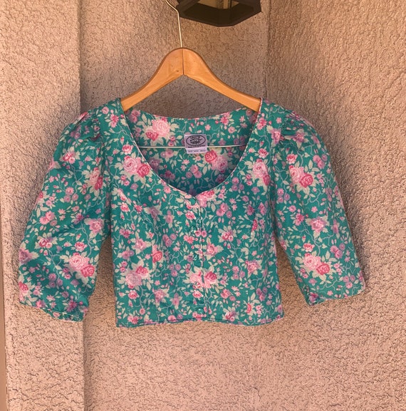 80s Upcycled Vintage | Turquoise & Pink Floral Puf