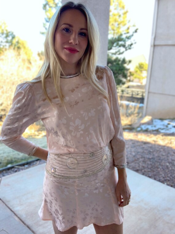 80s Upcycled Vintage | Silk Pale Pink Puff Sleeve