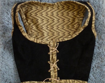 OoaK Black Upcycled Suede Renfest Vest Corset Bustier and 4 Bag Set Goth Pirate Wench Larp Garb