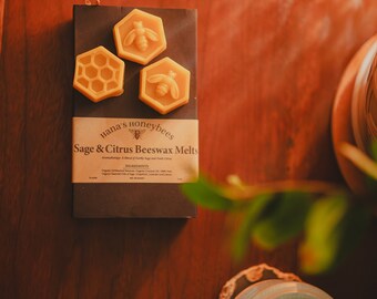 Sage & Citrus Beeswax Melts: Organic Essential Oils, Non-toxic, Christmas Stocking Stuffer