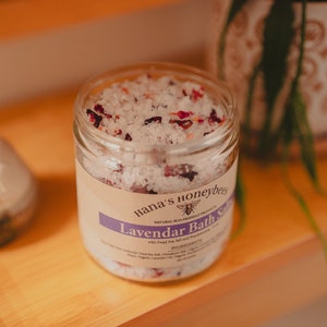 Lavender Bath Salts with Dead Sea Salt and Organic Essential Oils ~ Frankincense Oil ~ Christmas Gift ~ Organic Rose Petals ~ Gifts for Her