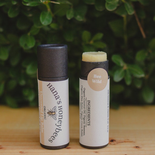 Eco-friendly Organic Unscented Fragrance Free Lip Balm Tube 0.3 oz, Cardboard Tube, Beeswax and Coconut Oil, Gifts, Essential Oils