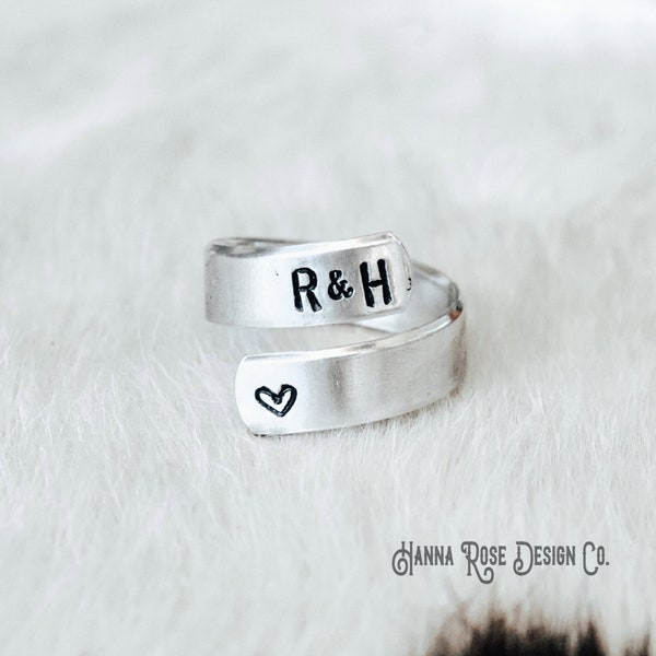 Custom Initial Wrap Ring Personalized Adjustable Ring Your Words Name Scripture Dates Stamped Western Cuff Ring