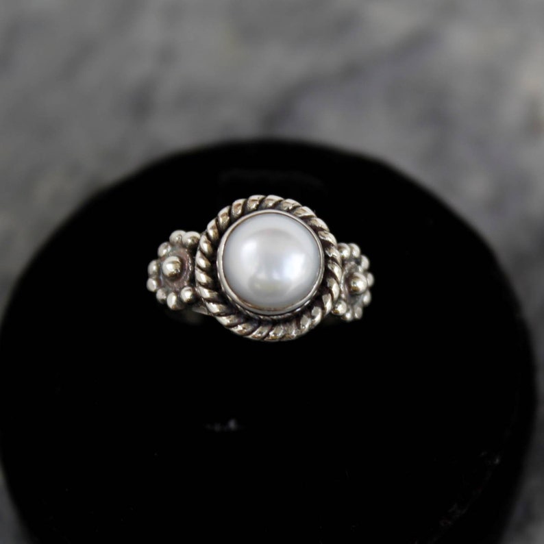 Round Pearl Ring Pearl Ring Gift For Her Stamement Ring White Gemstone Ring Natural Pearl Ring Natural Pearl Sterling Silver Ring