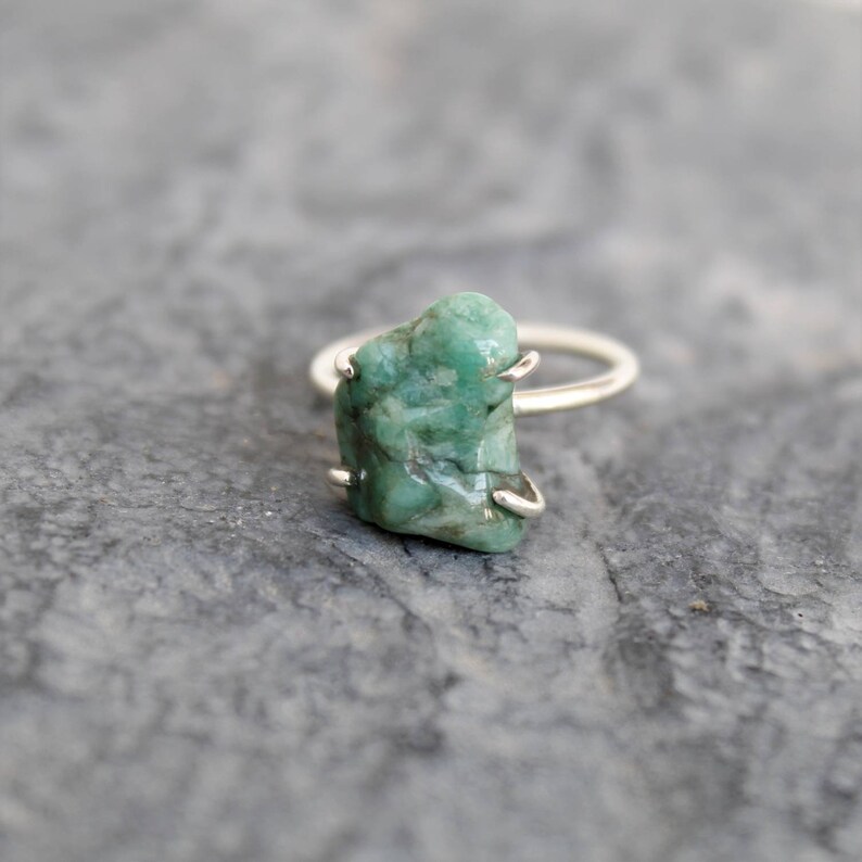 Rough Emerald Ring Raw Emerald Ring Rough Shape Stone | Etsy
