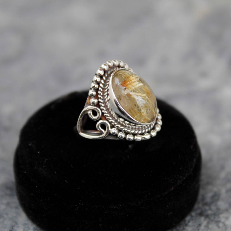 Stamement Ring Golden Rutile Ring Gemstone Ring Gift For Her Oval Shape Stone Ring Sterling Silver Ring Jewelry Golden Rutile Stone