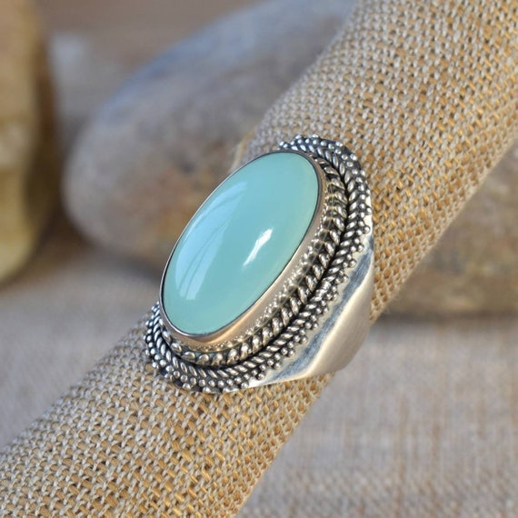 Gift For Her Silver Ring Blue Chalcedony Ring Chalcedony Jewel Handmade Ring Blue Gemstone Ring Stamement Ring Navajo Ring Boho Ring