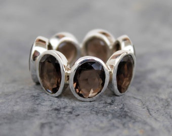 55Carat Smoky Quartz Sterling Silver Statement Ring for Women Oval Shape Size 4,5,6,7,8,9,10,11,12