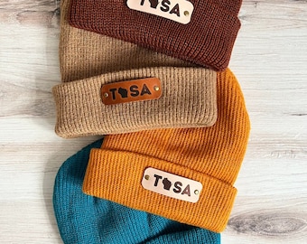 TOSA Patch Beanie Hat - Wauwatosa Wisconsin State Stamped Knit Hat