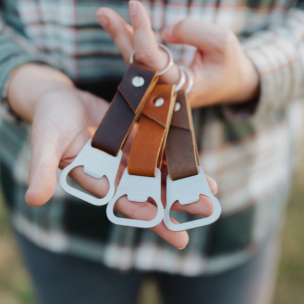 Custom Leather Bottle Opener Keychain Fob Custom Gift, Gift for Him, Father's Day, Groomsmen Gifts, Stocking Stuffer, 3rd Anniversary