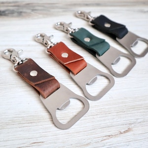 Monogram Bottle Opener Keychain Leather Key Fob Groomsmen Gift, Gift for Him, Father&#39;s Day, Groomsmen Gifts, Graduation Gift