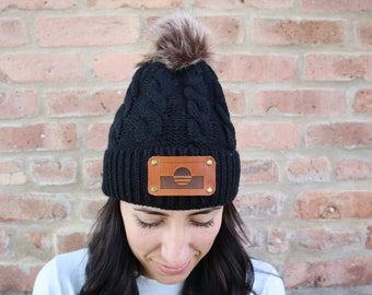 People’s Flag of Milwaukee Patch Pom Beanie Hat - MKE Flag Knit Pom Pom Hat