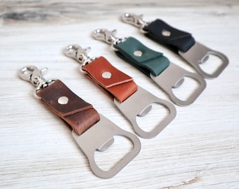 Monogram Bottle Opener Keychain Leather Key Fob Groomsmen Gift, Gift for Him, Father&#39;s Day, Groomsmen Gifts, Graduation Gift
