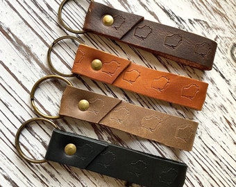 Wisconsin Leather Keychain - WI Key Fob Outline Silhouette Key Fob Gift for Him, Father's Day, Groomsmen Gift, One of a Kind Present