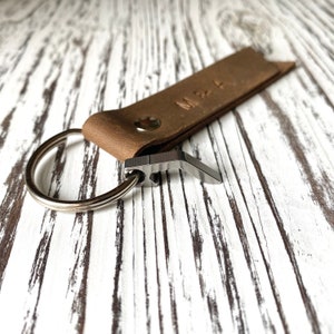 Handmade in USA Custom MINIMAL Bottle Opener Leather Keychain Tiny Small Rustic Modern Keychain Father&#39;s Day Groomsmen, 3rd Anniversary Gift