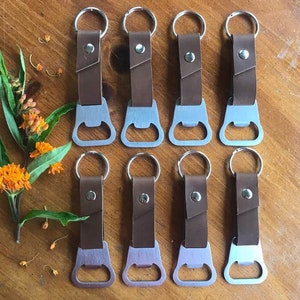 Groomsmen Gift - Leather Bottle Opener Beer Keychain Personalized Suede Key Fob - Custom Modern Keychain - Groomsman Usher Dad Gift for Men