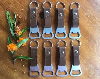 Groomsmen Gift - Leather Bottle Opener Beer Keychain Personalized Suede Key Fob - Custom Modern Keychain - Groomsman Usher Dad Gift for Men