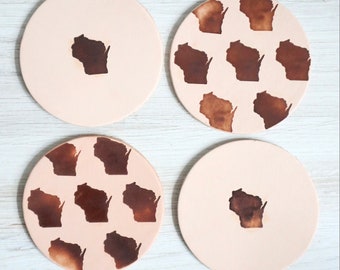 WI Leather Coasters Wisconsin Coaster Pack