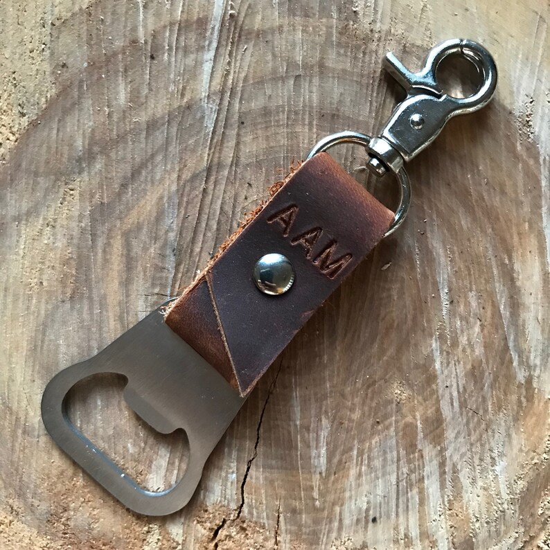 Monogram Bottle Opener Keychain Leather Key Fob Groomsmen Gift Etsy