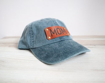 MOM Hat with Leather Patch - Mother's Day Baseball Cap