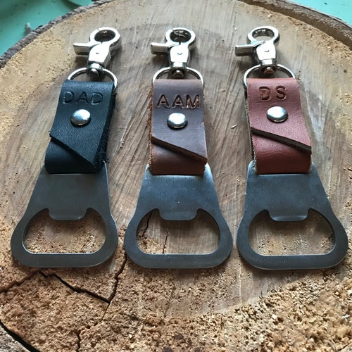 Monogram Bottle Opener Keychain Leather Key Fob Groomsmen - Etsy