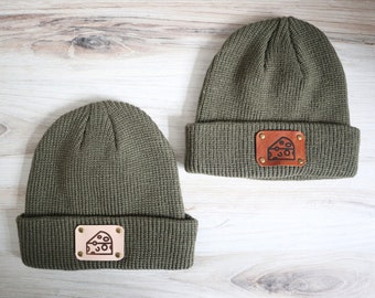 fana＊ Cheese Chunk Beanie With Leather Patch - Cheese Head Knit Hat