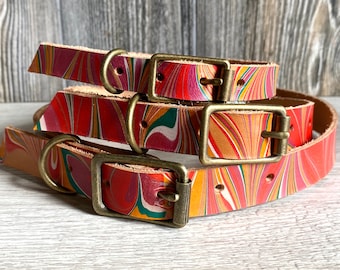 Marbled Leather Dog Collar - Unique Tie Dye Marbled Kind Collar - Small Medium Large 3 Sizes - Gifts for Dogs & Dog Owners - Dog Lover Gift