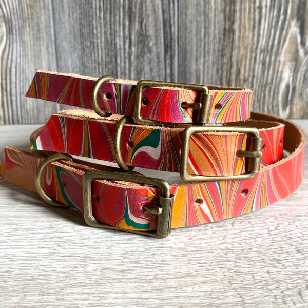 Marbled Leather Dog Collar - Unique Tie Dye Marbled Kind Collar - Small Medium Large 3 Sizes - Gifts for Dogs & Dog Owners - Dog Lover Gift