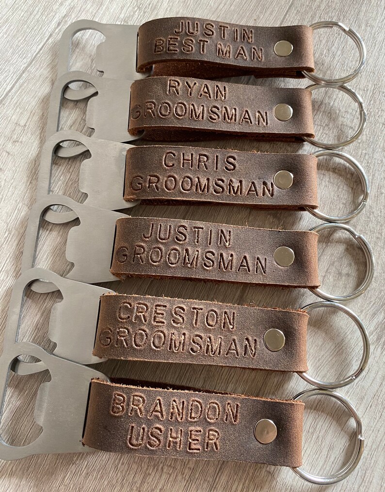 Groomsmen Gift Leather Bottle Opener Beer Keychain Etsy