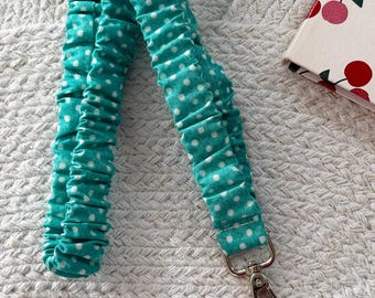 Scrunchie Lanyard, Optional Breakaway Clasp, 16 or 18 inches || Turquoise Dot