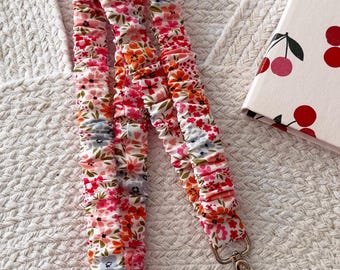 Scrunchie Lanyard, Optional Breakaway Clasp, 16 or 18 inches || Floral On Pink