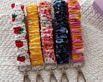 Wristlet Scrunchie Lanyard, Keychain Scrunchie, Cotton Key Fob