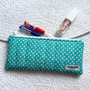Turquoise Dot Quilted Pencil Case || Zipper Pouch | Quilted Pouch | Gift For Her | Quilted Pencil Pouch | Back To School | Handmade Case