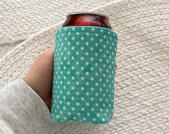 12 oz Insulated Soda Can Sleeve – Turquoise Dot Fabric Cozy