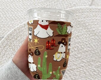 16oz Insulated Cup Sleeve - Cowboy Ghosts Fabric Cozy