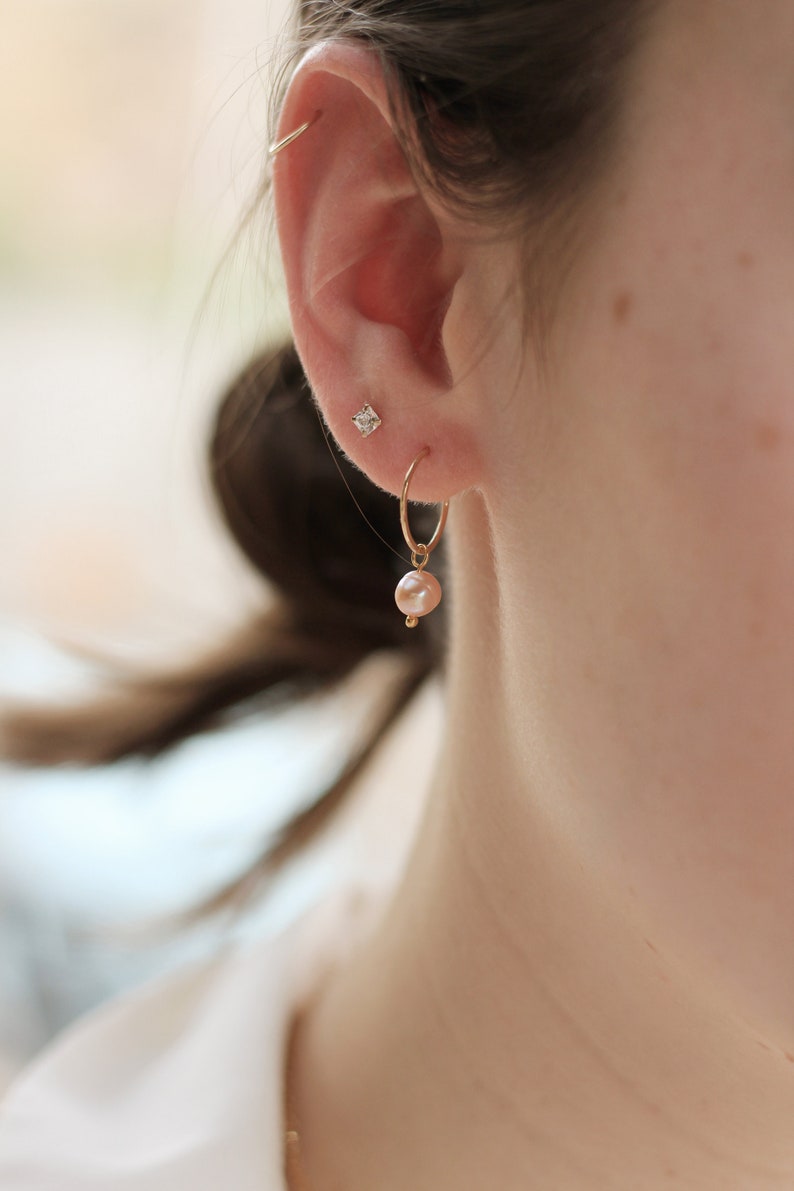 Small Hoop Earrings Pink Pearl Earrings Gold Hoop Earrings Lavender Pearl Earrings Gold Filled Earrings Pearl Hoop Earrings