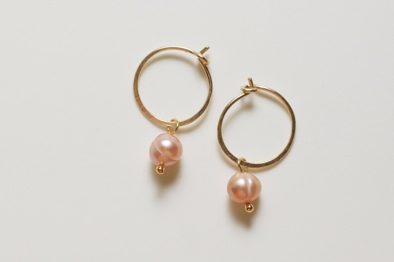 Small Hoop Earrings Pink Pearl Earrings Gold Hoop Earrings Lavender Pearl Earrings Gold Filled Earrings Pearl Hoop Earrings