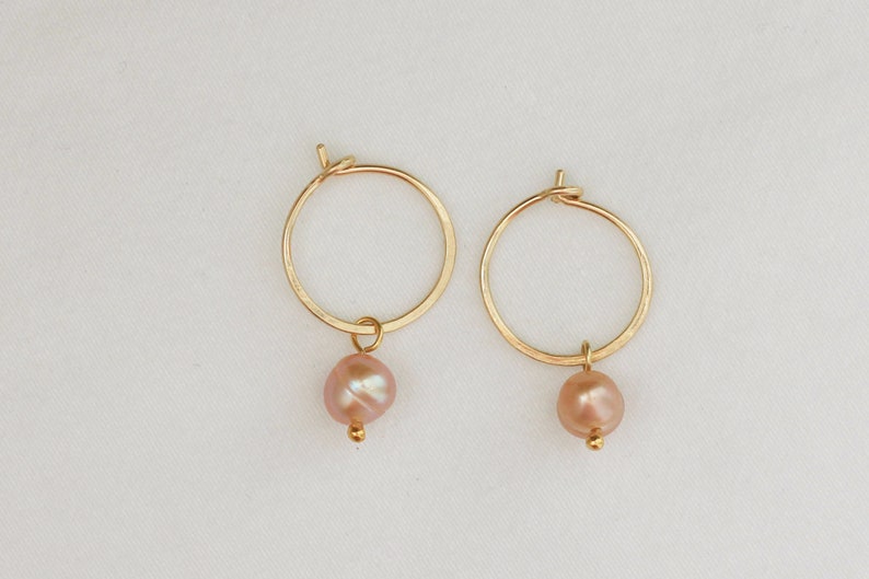 Small Hoop Earrings Pink Pearl Earrings Gold Hoop Earrings Lavender Pearl Earrings Gold Filled Earrings Pearl Hoop Earrings