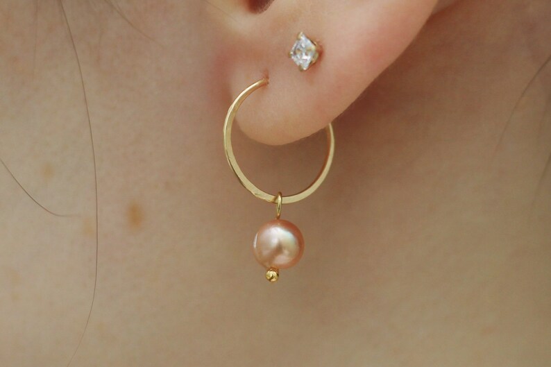 Small Hoop Earrings Pink Pearl Earrings Gold Hoop Earrings Lavender Pearl Earrings Gold Filled Earrings Pearl Hoop Earrings