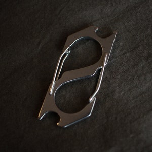 Cyber Chrome S Double Carabiner - Small Elegant Minimal Stainless Steel / Silver Matte Quick Release / Dual Clip Snap Hook / cyberpunk y2k