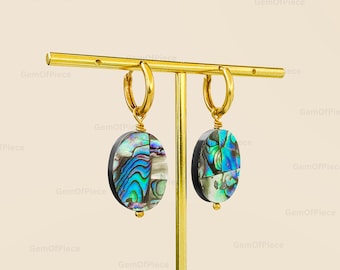 Aretes de concha de abulón, aretes de abulón, aretes de aro de oro de 24 quilates, aretes de concha, joyería de abulón, aretes de nácar, joyería de concha